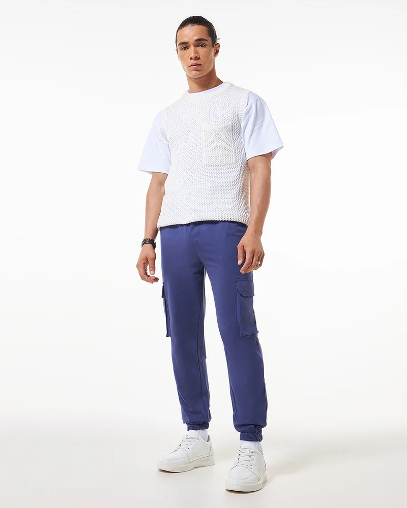 bewakoof  Men's Blue Oversized Cargo Warm Joggers for Men | Best Price UAE